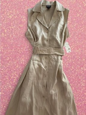 Rafaella Sleeveless linen Button-Front Dress in Beige